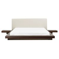 cama de agua moderna con colchon mesitas de noche cabecero de piel sintetica mdf madera de fresno oscuro 160 x 200 cm zen