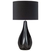 lampara de mesa con pantalla en forma de tambor de seda sintetica porcelana negra 60 cm  salon glamour santee