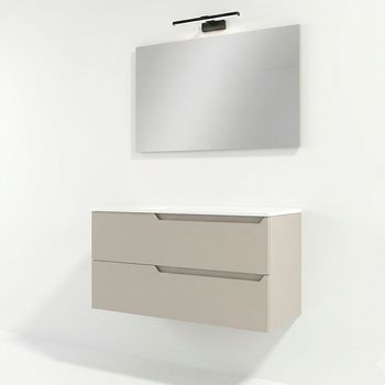 Kibath Mueble de baño con Lavabo, Espejo y Aplique LED VICTORIA 100x45 cm acabado MOKA mate 2 cajones suspendido
