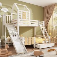 literas 140x200 cm  90x200 cm con tobogan escalera y 1 cajon - madera maciza  mdf - para ninos - blanco sin colchon