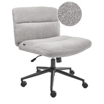Silla De Escritorio Para Oficina En Casa Tapizada En Bouclé Sin Reposabrazos Asiento Neumático Base Giratoria Inclinable Gris Claro Catlin