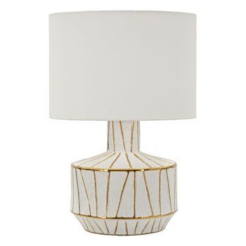 Lámpara De Mesa De Resina Beige Con Detalles Dorados Cm Ø 40x60