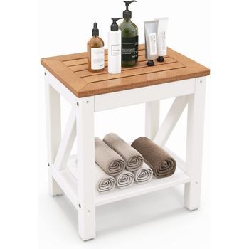 Banco De Ducha De 2 Niveles Taburete De Baño De Spa Con Estante De Almacenamiento Costway 43 X 32 X 47 Cm