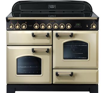 RANGEMASTER Classic Deluxe 110 Electric Ceramic Range Cooker - Cream & Brass, Cream