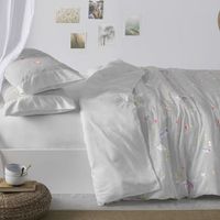 juego funda nordica 100 algodon floral cama de 180 cm color gris burrito blanco
