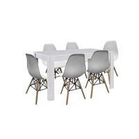 pack mesa de comedor o cocina fija  blanco  6 sillas estilo nordico blanco