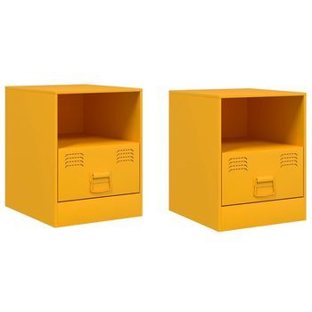 Juego De 2 Mesitas De Noche - Mesillas Acero Amarillo Mostaza 34,5x39x44 Cm Mc5550