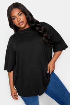 Yours Camiseta Oversized Negra De Algodón, Mujer Curvy Y Tallas Grandes, Yours
