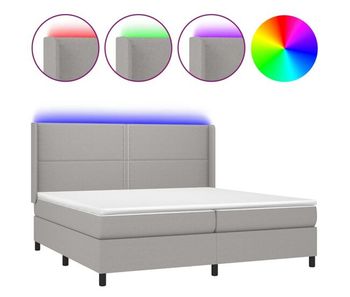 Cama box spring con colchón tela y led gris claro 200x200 cm liso con clavos