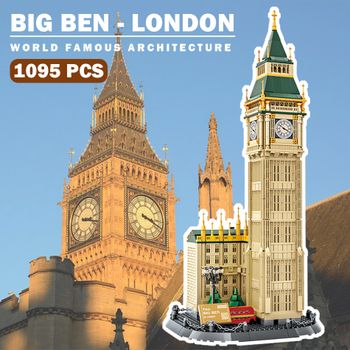1095 Uds. MOC arquitectura de fama mundial Londres Big Ben bloques de construcción ciudad vista a la calle construcción DIY ladrillos juguete para regalo de niños