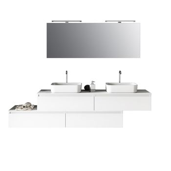 Mueble de baño de 9 piezas con doble lavabo en melamina blanca
