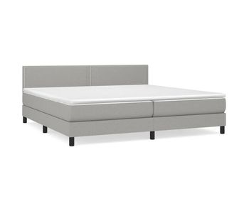 Cama box spring con colchón tela gris claro 200x200 cm liso con clavos