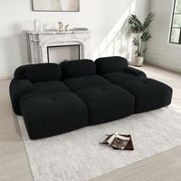 sofa modular de 3 plazas con 3 taburetes - mueble para salon - pana - negro 298x178x75cm