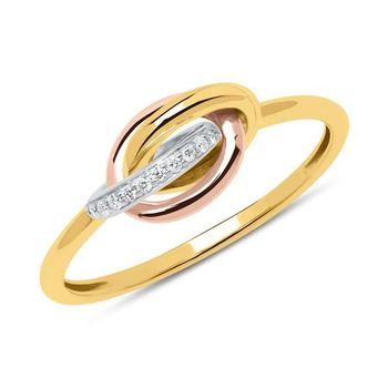 Anillo en oro 14 quilates tricolor con diamantes