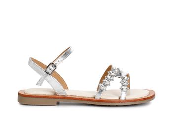 sandalias gilda de piel laminada con accesorio de strass silver