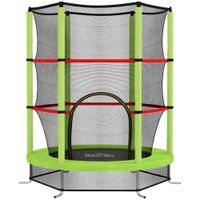homcom cama elastica infantil trampolin para ninos de 3-6 anos con red de seguridad carga 45 kg o140x190 cm verde