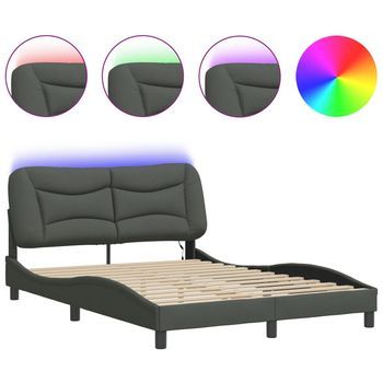 Cama Matrimonial | Cama Para Adultos | Estructura De Cama Con Luces Led Tela Gris Oscuro 120x200 Cm