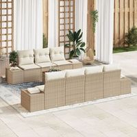 conjunto de sofas de jardin de 8 piezas con cojines beige poliratan acacia v0328 unico  beige