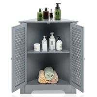 costway armario angular 3 niveles con 2 puertas de persiana estante altura ajustable para bano cocina salon 63 x 32 x 815 cm gris