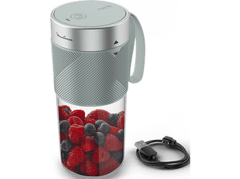 Batidora de vaso - Moulinex Lightmix LM1C04, Personal, Silenciosa, Hermética, 300 ml, Resistente, Carga USB, Resultados en 40 segundos, Azul