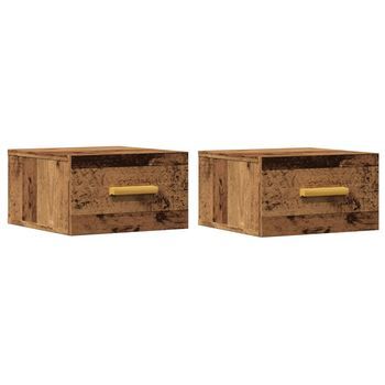 Pack 2 Uds Mesitas De Noche | Mesilla De Noche De Pared Madera Envejecida 35x35x20 Cm