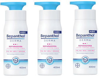 Bepanthol Derma Loción Reparadora Corporal Diaria Piel Sensible 3x400 ml