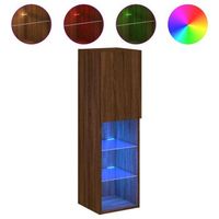 mueble tv  mueble de salon  armario tv con luces led roble marron 305x30x102 cm