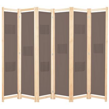 Biombo Divisor De 6 Paneles De Tela Marrón 240x170x4 Cm Vidaxl