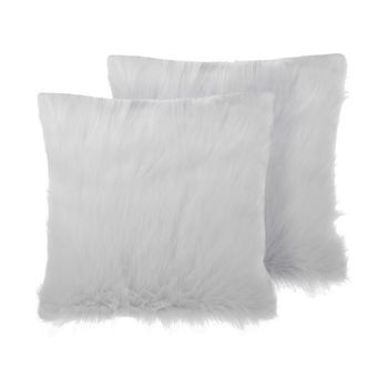Conjunto De Cojines Decorativos De Pelo Sintético Shaggy 45 X 45 Cm Accesorio De Casa Moderno Beige Daisy
