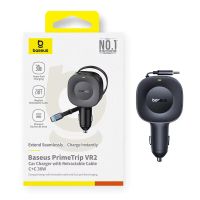 cargador de coche baseus primetrip vr2 de 30 w con 2 puertos usb viene con cable retractil type-c carga rapidarotacio