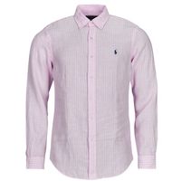 polo ralph lauren camisa manga larga camisa de rayas de corte recto en lino para hombre
