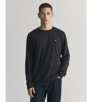 Gant para hombre. 2004049 Camiseta de manga larga Shield negro (XXL), Casual, Algodón