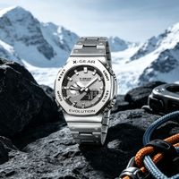 reloj deportivo digital de doble pantalla x-gear correa de acero caja de aleacion led resistente al agua 50m cronometro alarma calendario para hombres y mujeres