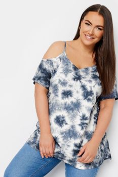 Yours Top Hombros Descubiertos Estampado Azul Tie Dye, Mujer Curvy Y Tallas Grandes, Yours