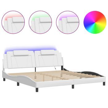 Cama Matrimonial | Cama Para Adulto | Estructura De Cama Viana Con Led Sin Colchón Blanco 200x200 Cm