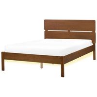 cama moderna con led 120 x 200 cm con somier y cabecero de madera de caucho marron oscuro boisset