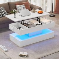 mesa de centro elevable blanca con iluminacion led y compartimento oculto 100 x 50 x 42 cm