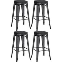 juego de 4 taburetes de bar con reposapies apilables de diseno industrial en metal perforado negro 100004509