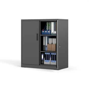 Costway Armario de Almacenamiento de Metal con 2 Puertas con Cerradura Gabinete de Herramientas de Garaje con 2 Estantes Ajustables Negro