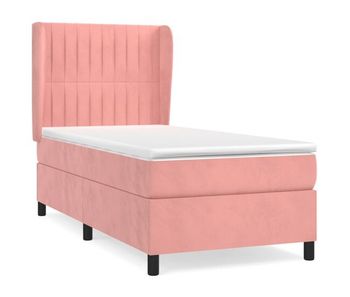 Cama box spring con colchón terciopelo rosa 90x200 cm rayas verticales
