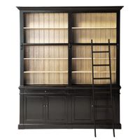 libreria de madera negra con 2 puertas y escalera