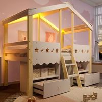 cama de 90x200 cm con 2 cajones y 2 compartimentos - pino  mdf  contrachapado - led - blanco  natural sin colchon