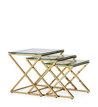 Set de 3 mesas de acero inoxidable y cristal anch. 45