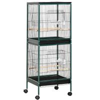 pawhut gran jaula para pajaros en pie doble con comederos perchas bandeja desmontable ruedas - 515x50x140 cm   aosom espana
