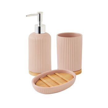 Juego de baño de 3 piezas de cerámica con diseño acanalado de bambú