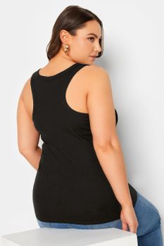 Yours Camiseta Negra Acanalada Sin Mangas, Mujer Curvy Y Tallas Grandes, Yours