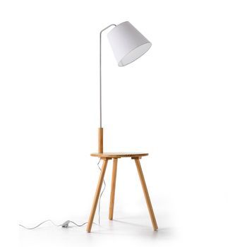 Lámpara de pie ALYA madera natural con mesa auxiliar E27