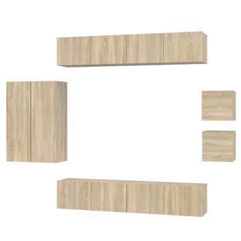 Set De Muebles Para Tv | Mueble De Salón | Gabinete De Tv 8 Pzas Madera Contrachapada Roble Sonoma