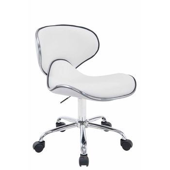 Taburete Con Ruedas Las Vegas V2 Simil Cuero Blanco 50x47x71 Cm Clp