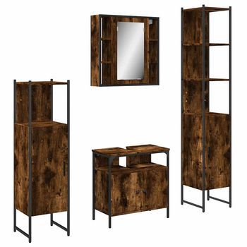 Set De Muebles De Baño 4 Piezas Madera Contrachapada Roble Humo Vidaxl